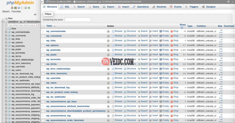 前缀应与wp-config.php文件中的前缀匹配