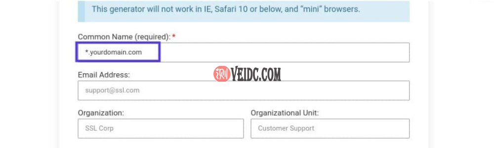 CSR密钥生成器表单的“通用名称”字段