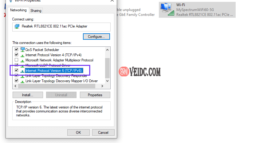 Windows网络连接中的Internet协议版本 6 (TCP/IPv6)