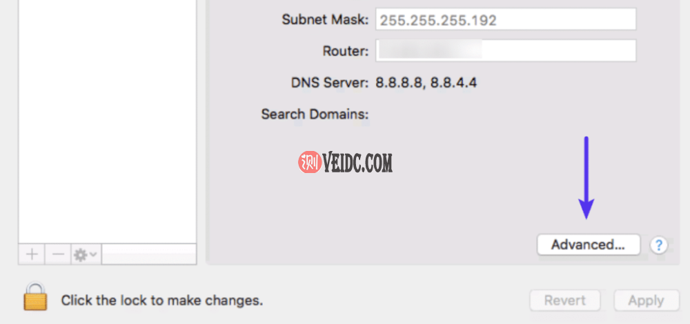 Mac网络系统窗口中的高级按钮