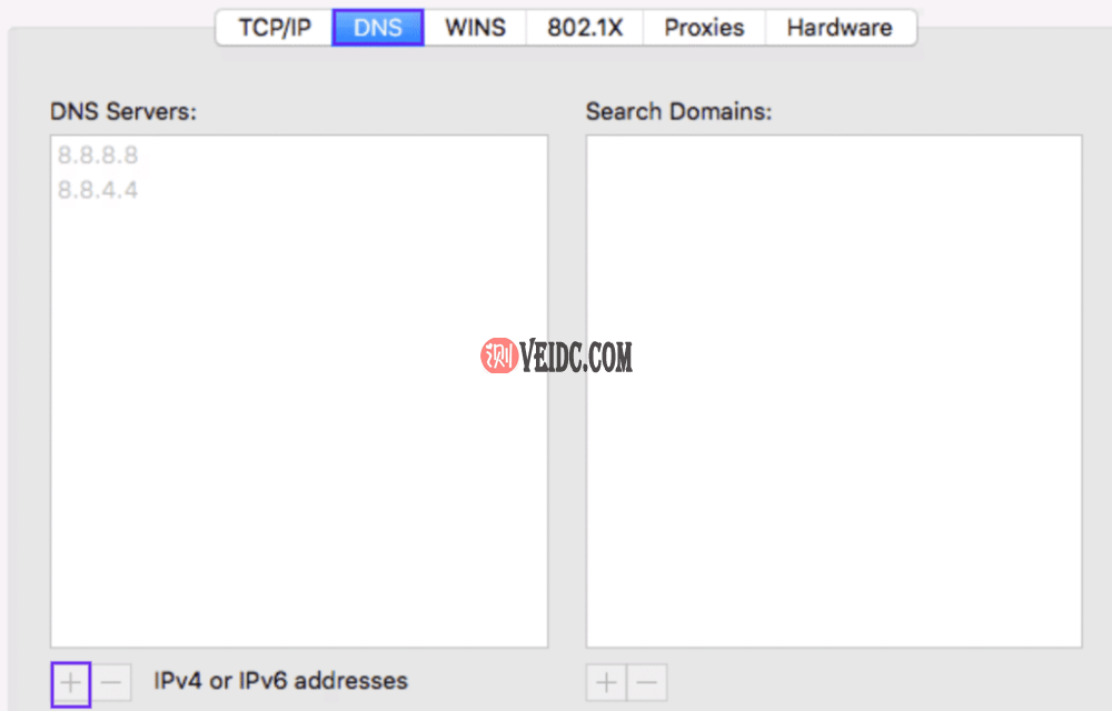 在macOS中输入新的DNS信息