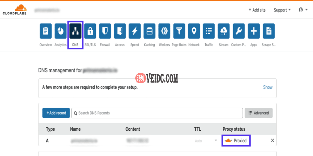 单击橙色云以禁用Cloudflare