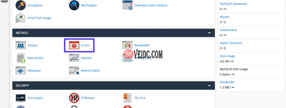 单击Metrics下的Errors按钮