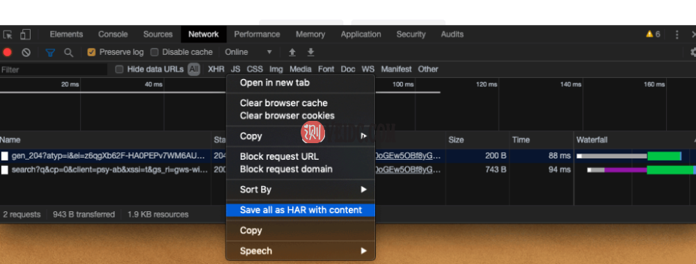 将HAR文件保存到您的计算机