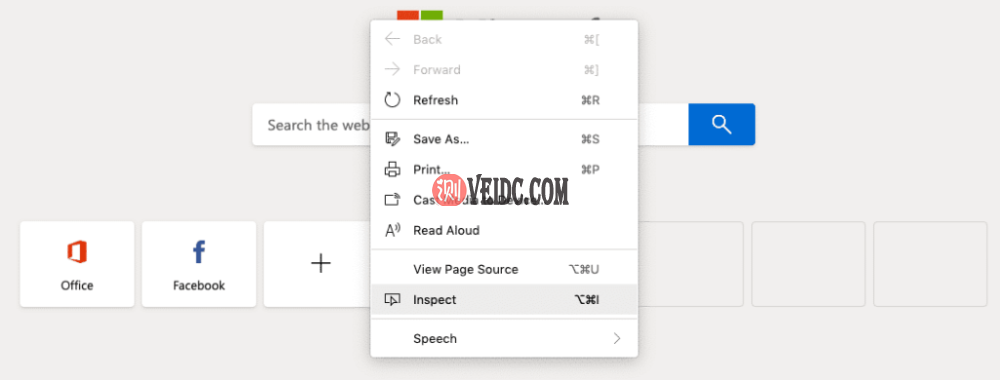 在浏览器中右键单击后选择检查