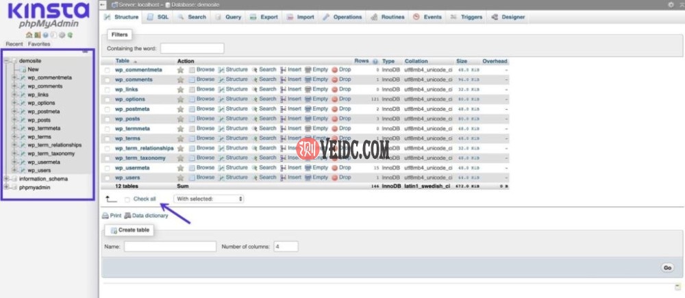 phpMyAdmin中的数据库表