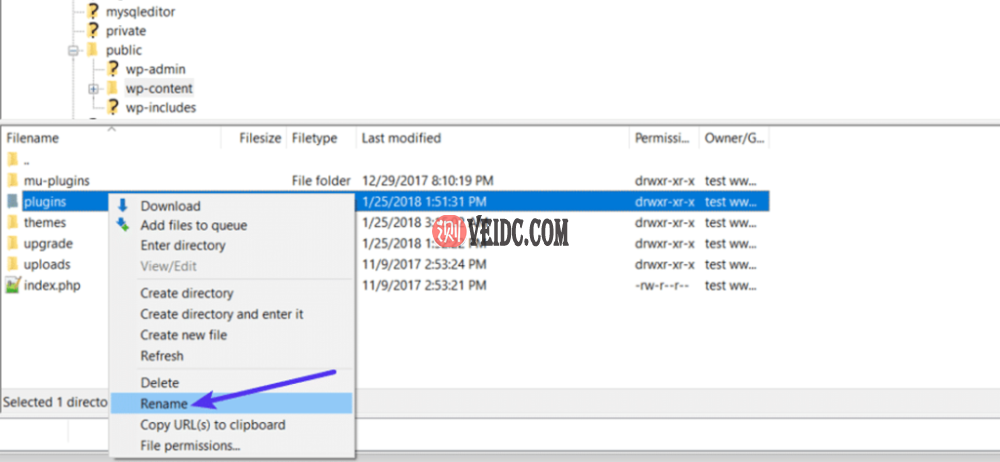 通过重命名插件文件夹名称，通过SFTP禁用所有插件