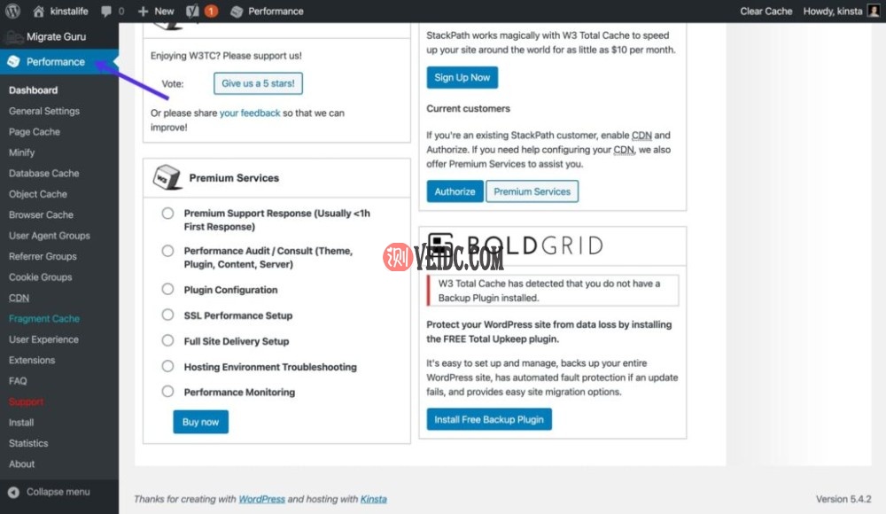 W3 Total Cache侧边栏设置