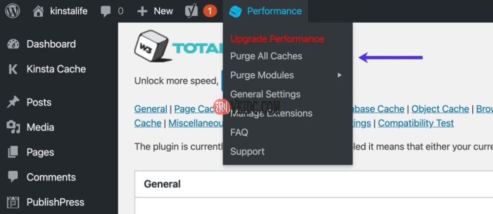 清除W3 Total Cache缓存数据