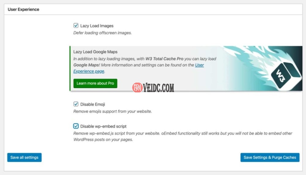 W3TC中的User Experience设置