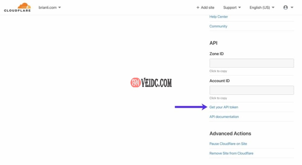 查看您的Cloudflare全局API密钥