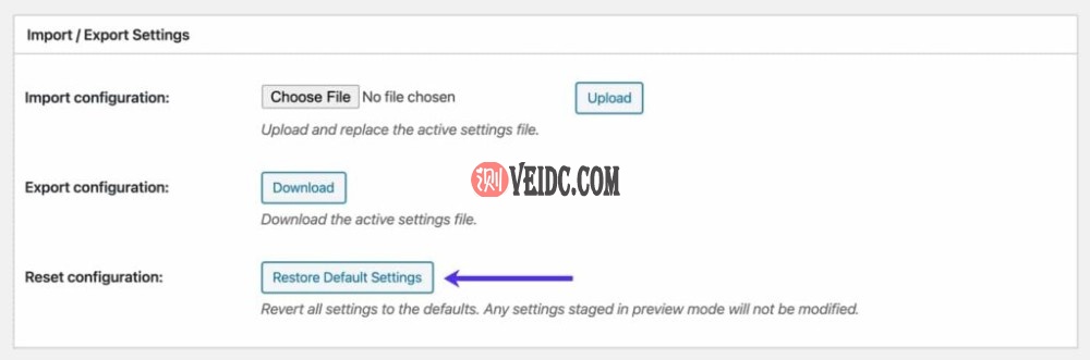 将W3 Total Cache重置为默认设置