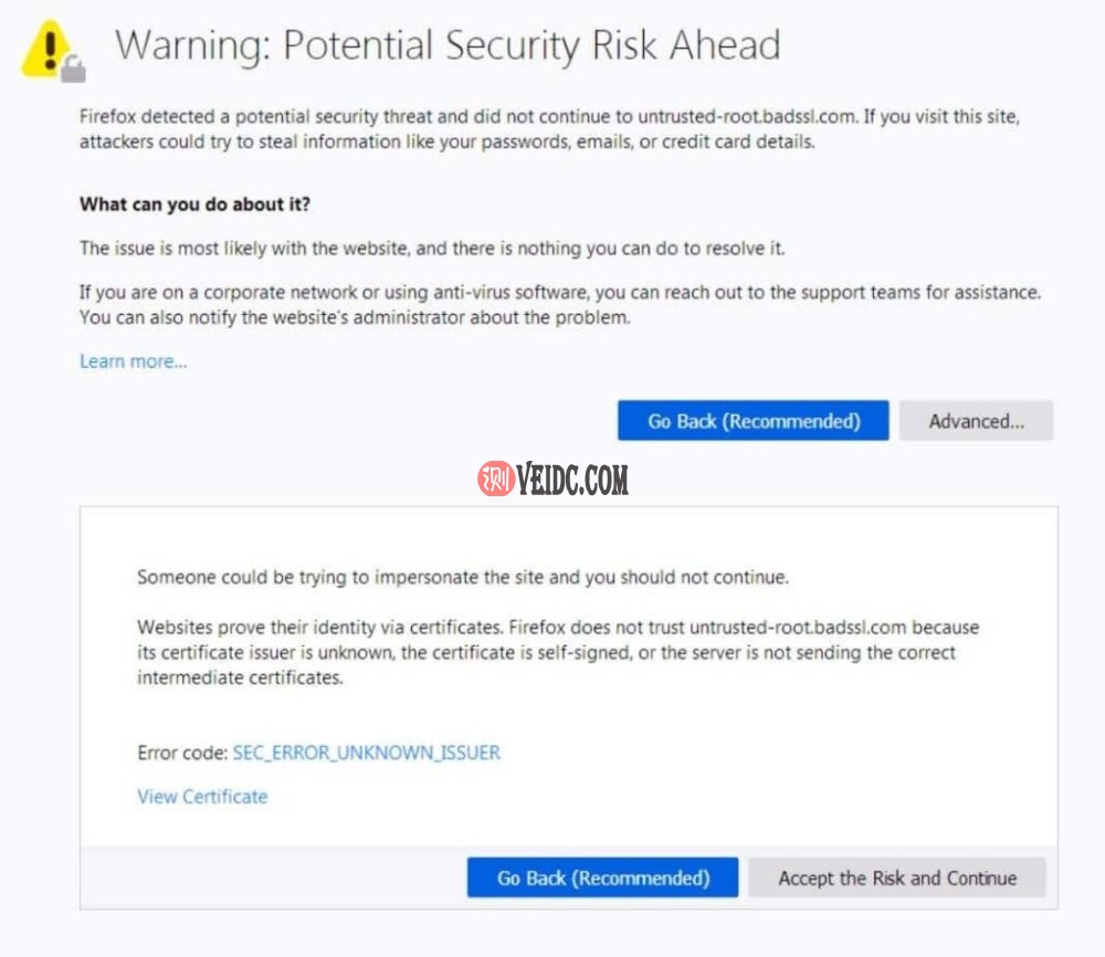 Mozilla Firefox中的安全连接错误