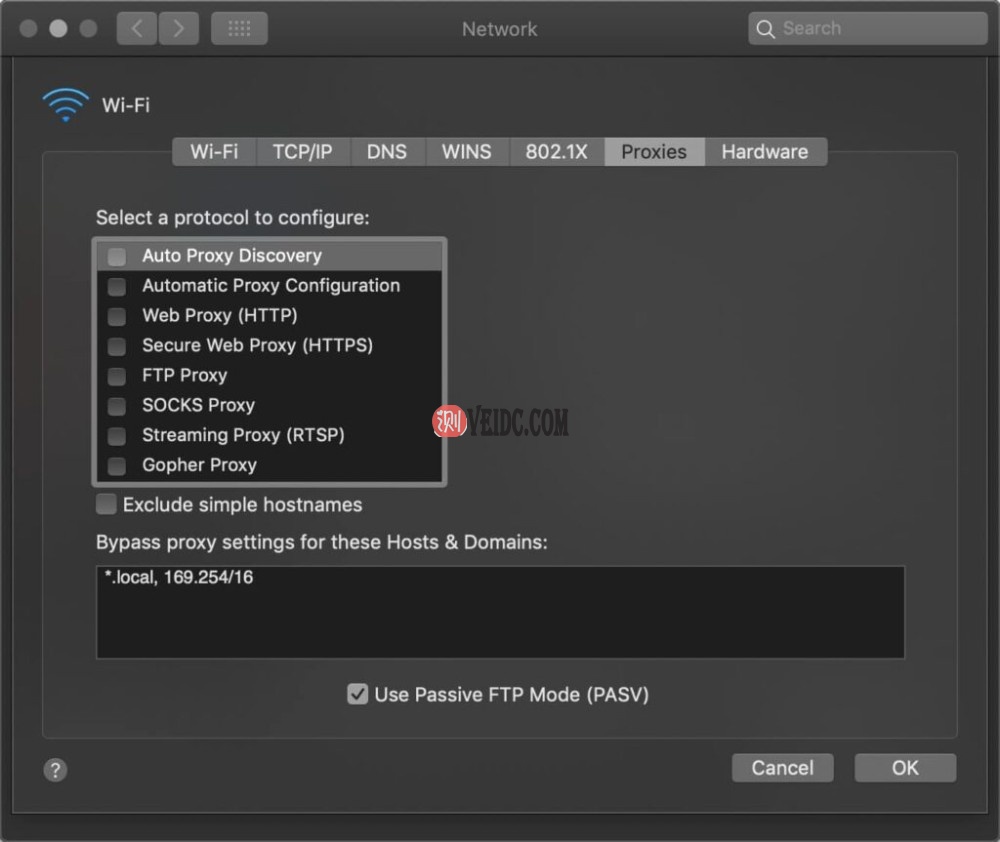 在Mac上取消选中代理