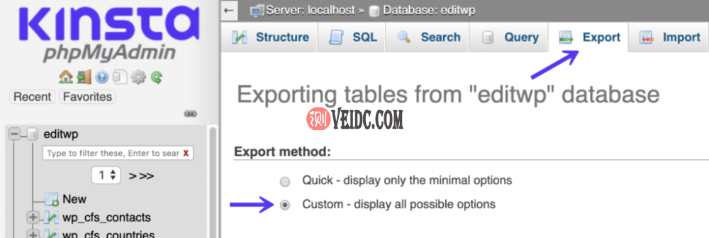 phpmyadmin导出自定义