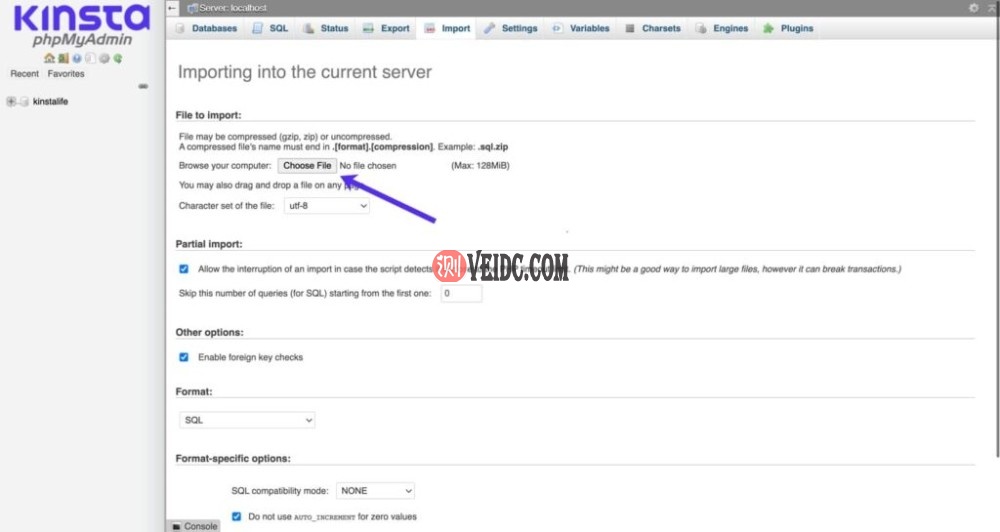 在phpMyAdmin中导入数据库