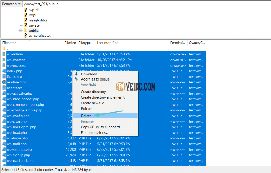 删除当前的WordPress文件