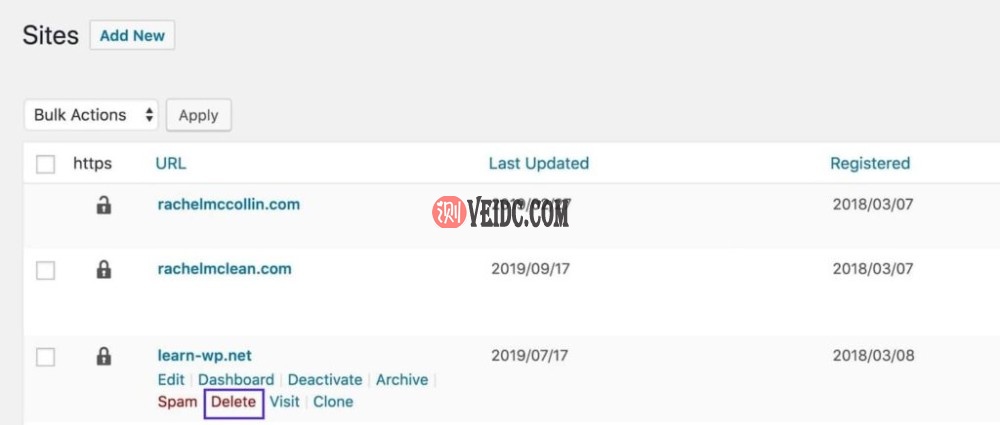 从网络中删除站点