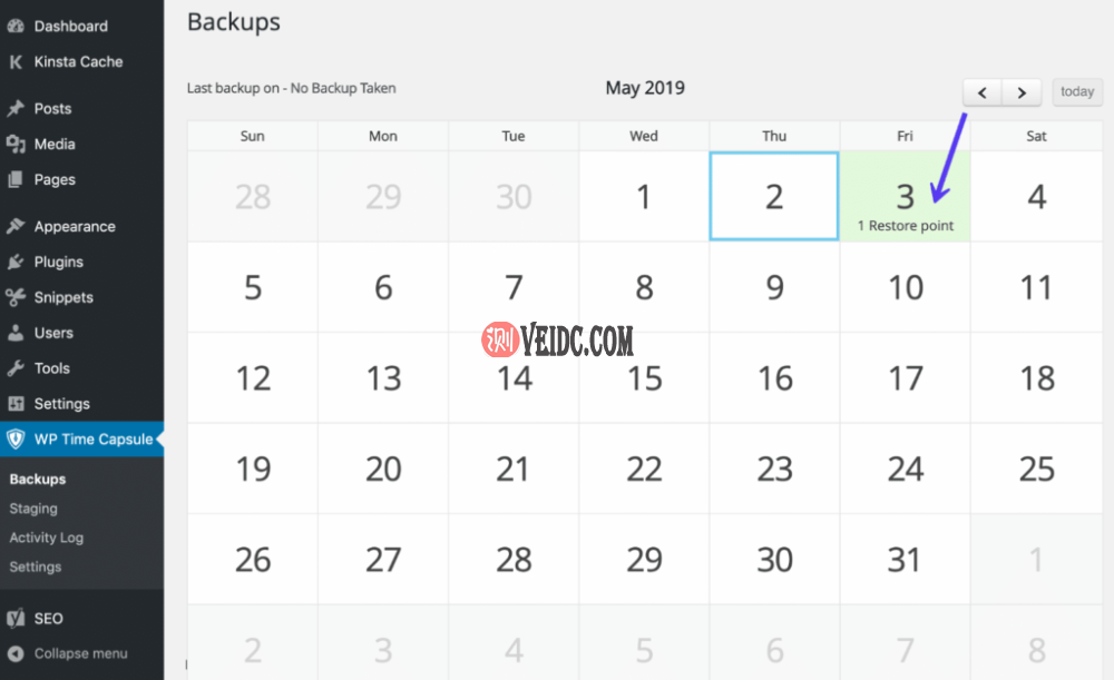 选择WP Time Capsule还原点