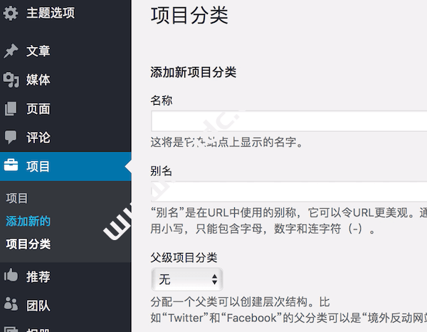 添加项目分类