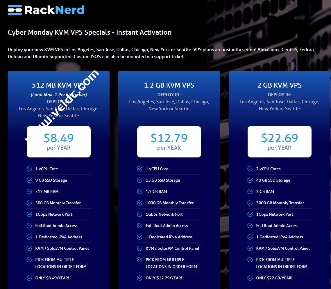 #网络星期一#RackNerd：洛杉矶vps/圣何塞vps/达拉斯vps/芝加哥vps/纽约vps/西雅图vps，4款特价套餐，月付$8.49起-国外主机测评