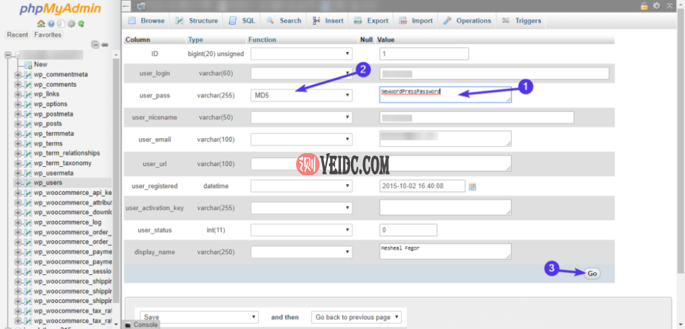 在phpMyAdmin中更改密码