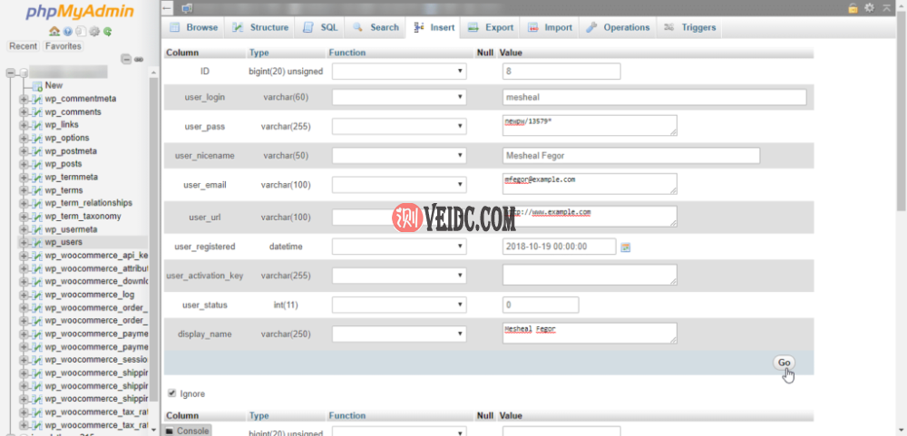 phpMyAdmin中的新WordPress用户