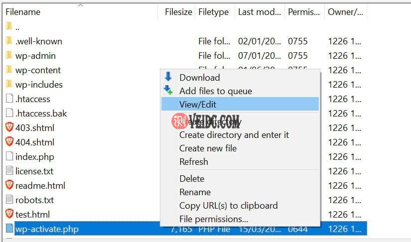 编辑wp-activate.php文件