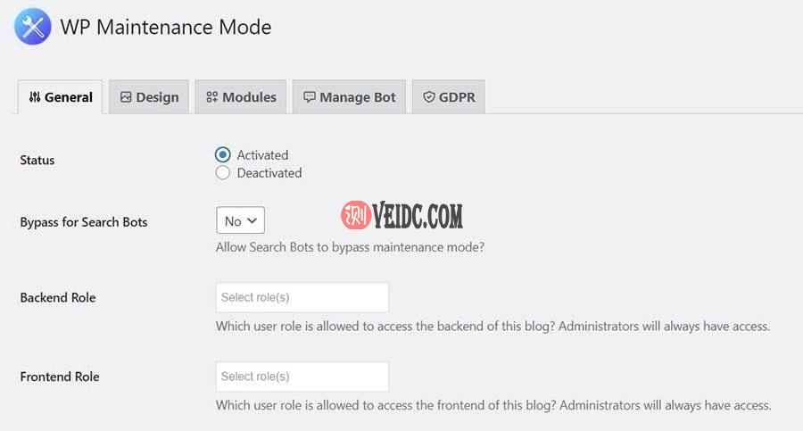 WP Maintenance Mode插件页面激活
