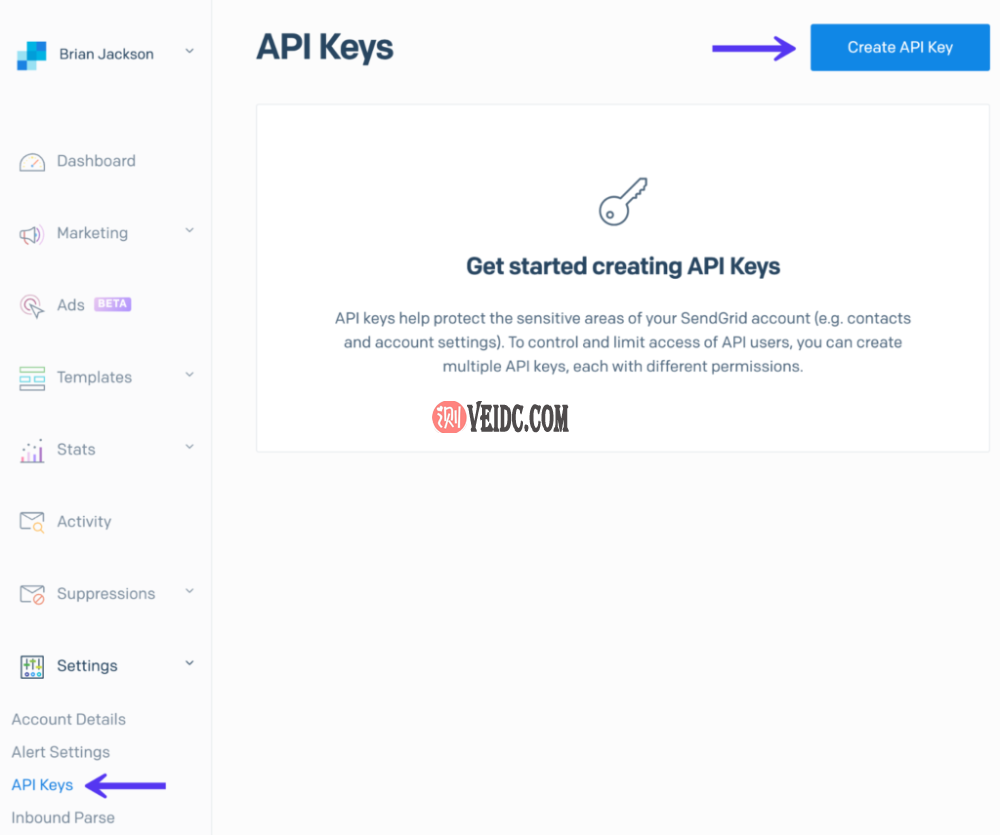 SendGrid创建API密钥