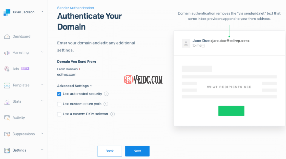 SendGrid域发送自