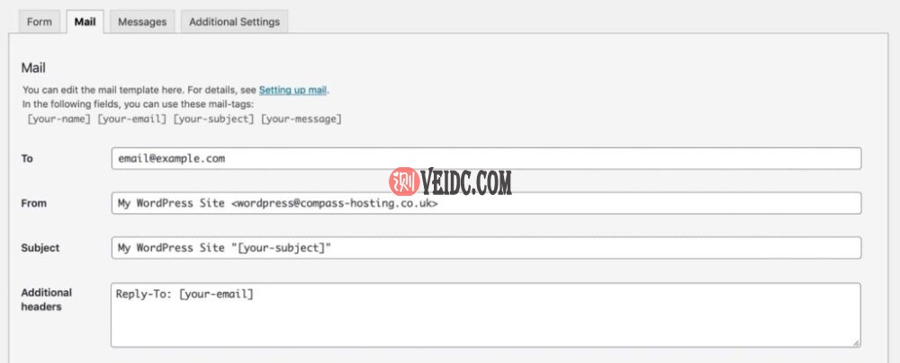 联系表格中的电子邮件选项卡