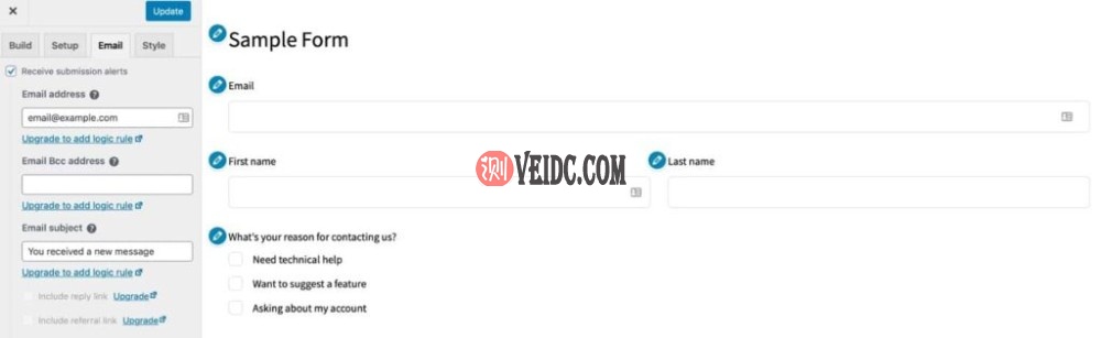 Happyforms电子邮件选项卡