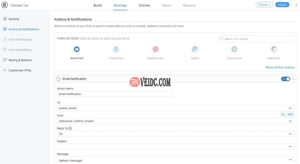 Formidable Forms电子邮件通知设置