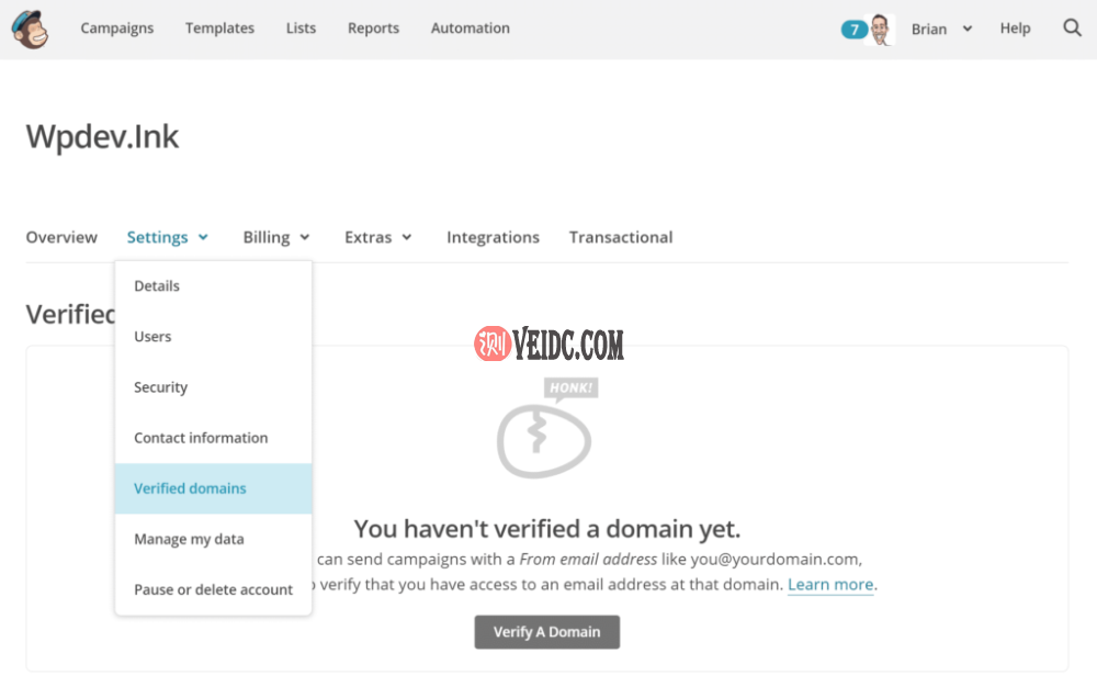 MailChimp验证的域