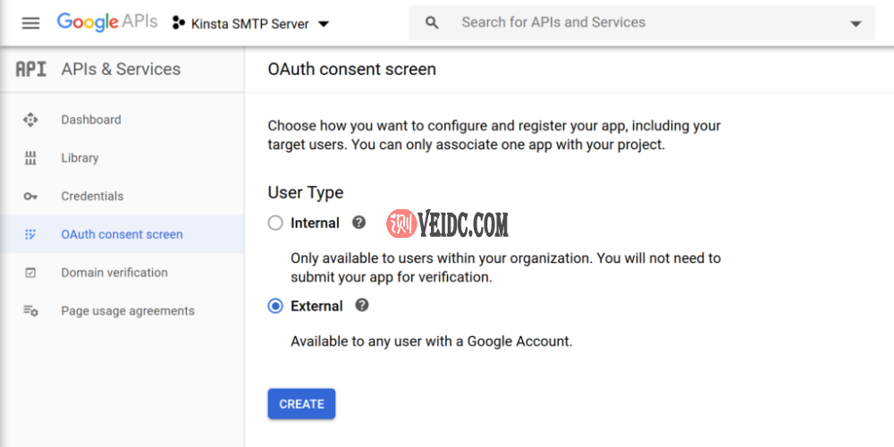 创建外部同意屏幕