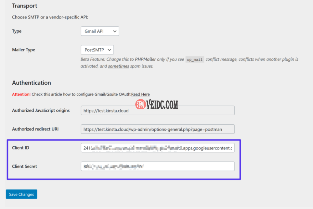 将Gmail API客户端ID添加到WordPress