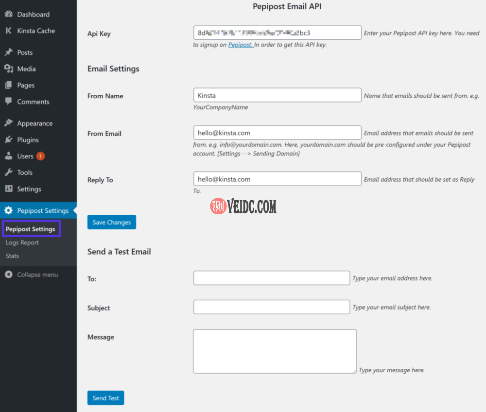 将API添加到Pepipost插件设置