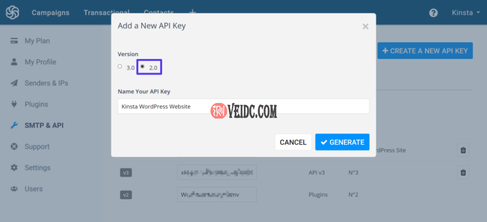 创建Sendinblue API 2.0密钥