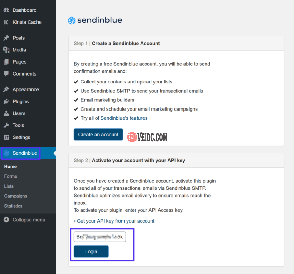 将API密钥添加到Sendinblue插件设置