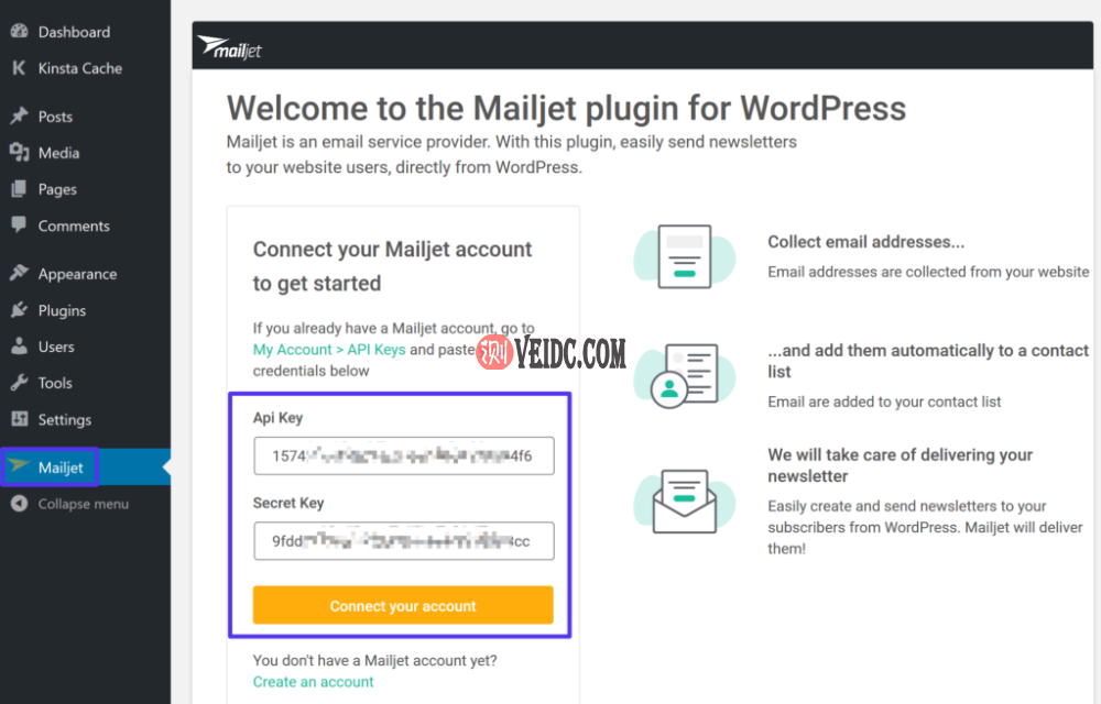 将Mailjet API密钥添加到插件设置