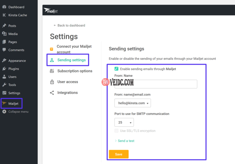 启用Mailjet以发送电子邮件