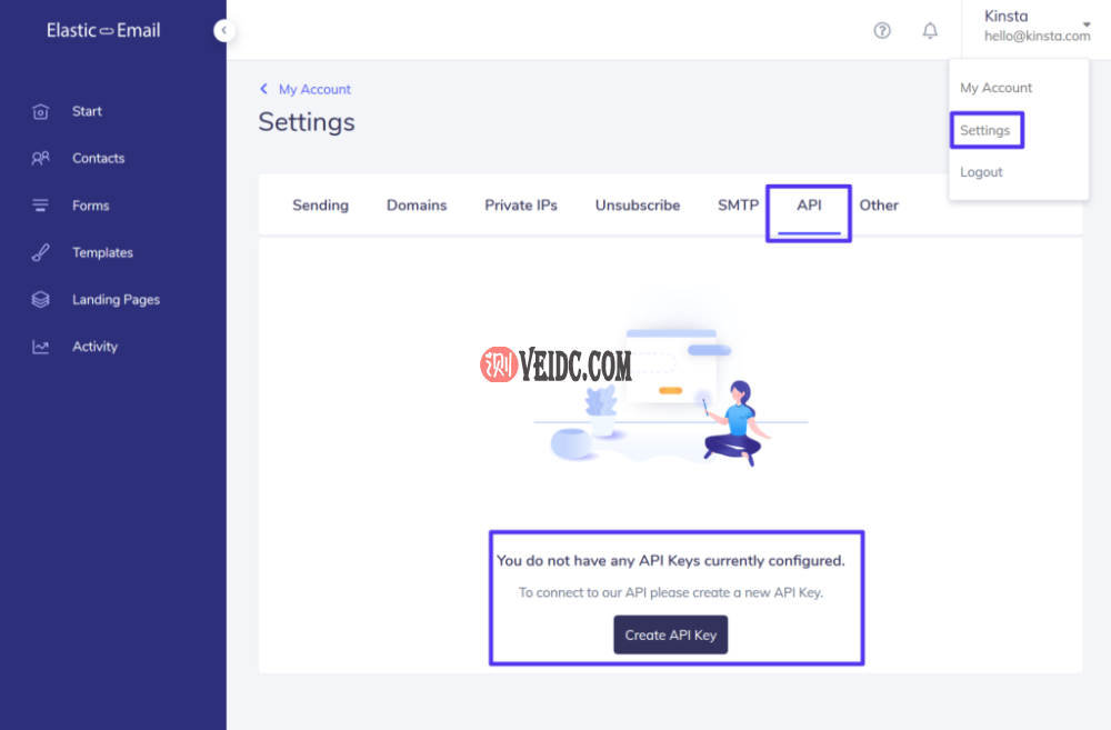 创建弹性电子邮件API密钥
