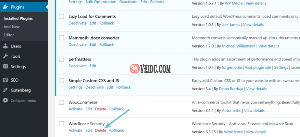 删除WordPress插件
