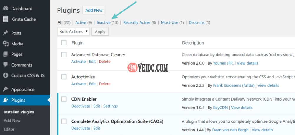 非活动的WordPress插件