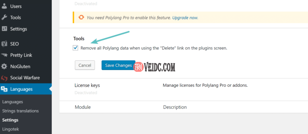 Polylang删除插件数据