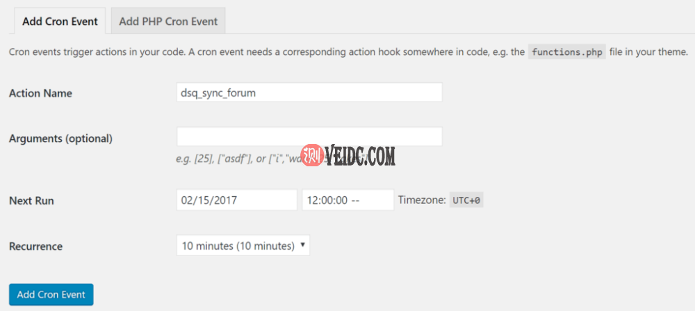 添加WordPress Cron作业