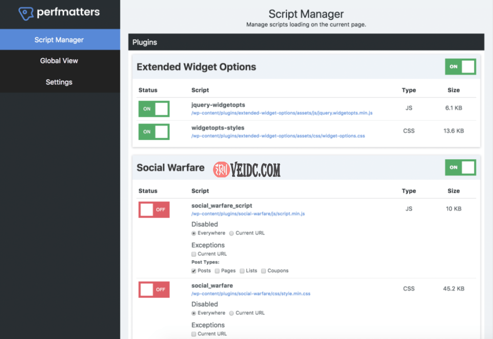 Perfmatters脚本管理器