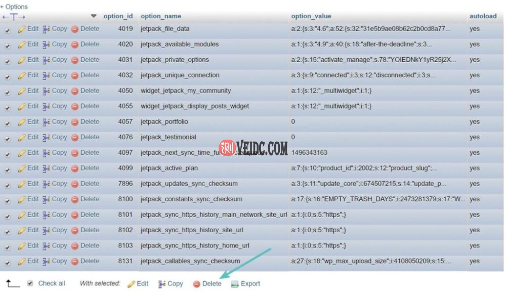 删除自动加载的表