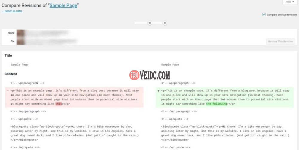 WordPress修订页面